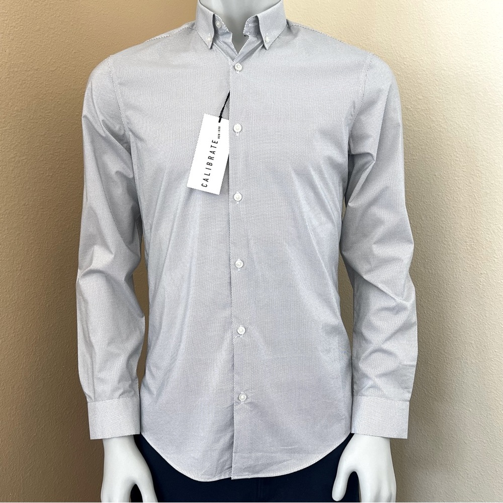 Calibrate Non-Iron Slim Fit Polka Dot Long Sleeve Button Down Shirt
